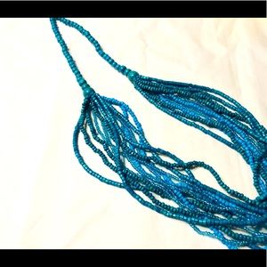 Blue Turquoise Teal wooden bead necklace.